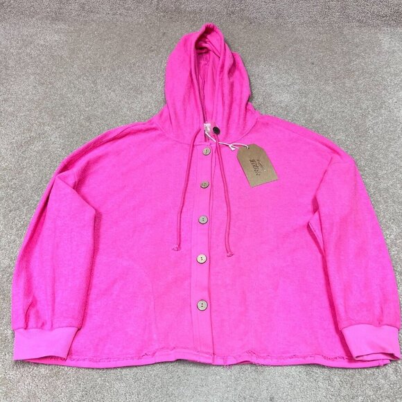Listicle French Terry Button Jacket Hoodie Women’s Long Sleeve Pink Size Large - Picture 1 of 12